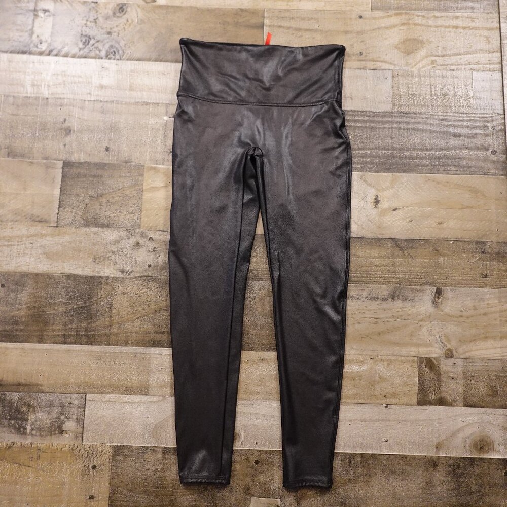 Spanx Faux Leather Leggings Women’s XL Black High Rise Shaping Sleek Control